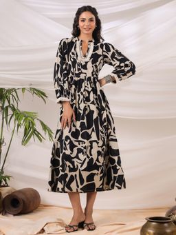 Gahan - Black & Cream Printed Dress
