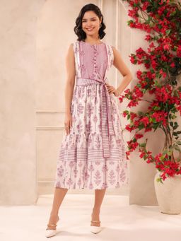 Gahan - Purple Sleeveless Midi Dress with Belt