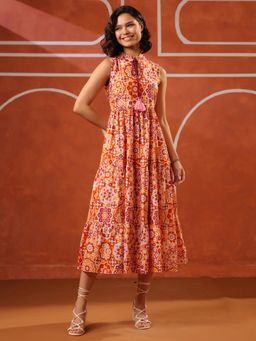 Gahan - Orange Lurex Sleeveless Flared Dress