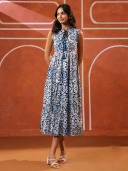 Gahan - Blue Lurex Sleeveless Flared Dress