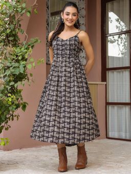 Gahan - Black Booti Handblock Printed Sleeveless Midi Dress