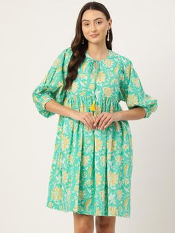 Gahan - Turquoise Printed Cotton Dress
