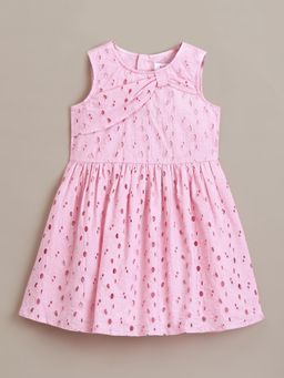 Hopscotch - Pink Dotted Bow Delight Cotton Dress