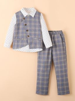 Hopscotch - 3-Piece Dots & Checks Dapper Shirt with Pants & Waistcoat Formal Set