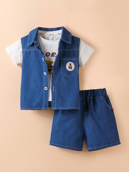 Hopscotch - 2-Piece Hello Baby Bear Shirt & T-Shirt with Shorts Set