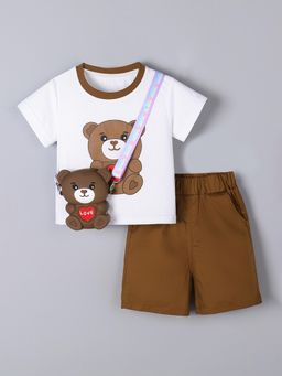 Hopscotch - 2-Piece Little Bear Hugger T-Shirt with Sling Bag & Short Set