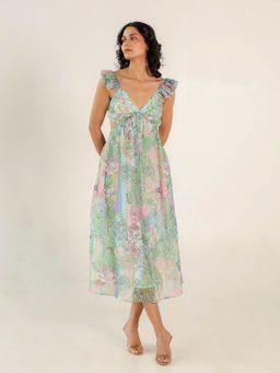 AROOP SHOP INDIA - Green Floral Cordella Midi Dress