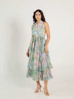 AROOP SHOP INDIA - Green Beryl Floral Midi Dress