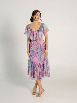 AROOP SHOP INDIA - Mauve Baia Floral Midi Dress