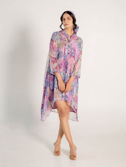 AROOP SHOP INDIA - Mauve Floral Mira Knee Length Dress with Slip (Set of 2)