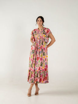 AROOP SHOP INDIA - Pink Risa Floral Midi Dress