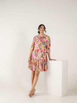 AROOP SHOP INDIA - Pink Marie Floral Knee Length Dress