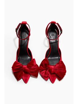 H&M - Women Red Bow-Detail Velour Court Shoes
