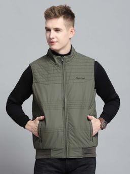 Monte Carlo - Mens Olive High Neck Sleeveless Jacket