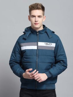 Monte Carlo - Mens Printed Teal Detachable Hood Full Sleeve Puffer Jacket(Set of 2)