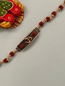 Digital Dress Room - Gold Plated Om Rudraksha Brown Bracelet Rakhi