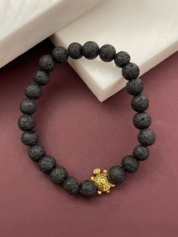 Digital Dress Room - Tortoise Charm In Lava Beads Black Bracelet Rakhi