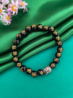 Digital Dress Room - Buddha Charm Crystal Om Mani Black Beads Rakhi