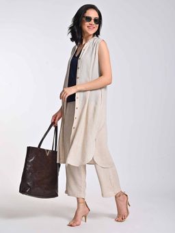 Saltpetre - Beige Overlay with Top and Pant (Set of 3)