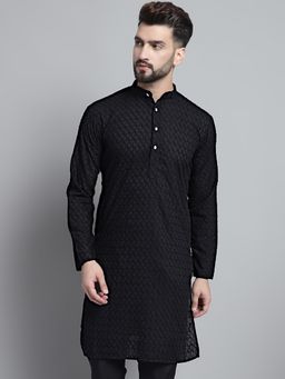 Jompers - Men Black Embroidered Cotton Kurta