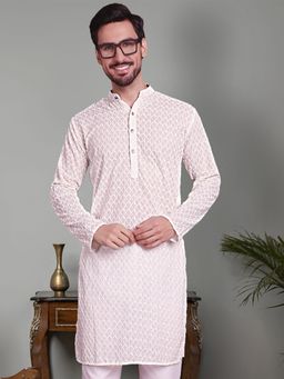 Jompers - Men White Chikankari Pure Cotton Kurta
