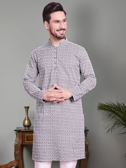 Jompers - Men Grey Chikankari Embroidered Kurta