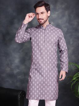 Jompers - Men Grey and White Printed Kurta