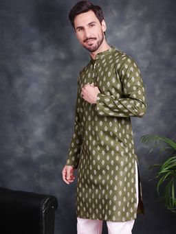 Jompers - Men Olive Green and White Printed Kurta