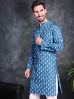 Jompers - Men Blue and White Printed Kurta