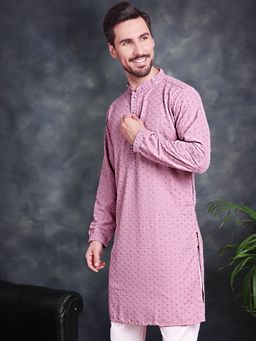 Jompers - Men Purple Chikankari Embroidered & Sequin Kurta