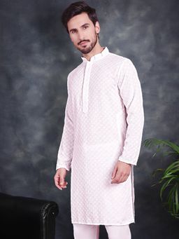 Jompers - Men White Chikankari Embroidered & Sequin Kurta