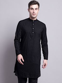 Jompers - Men Black Embroidered Cotton Kurta