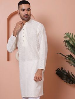 Jompers - Men Cream Embroidered Cotton Kurta