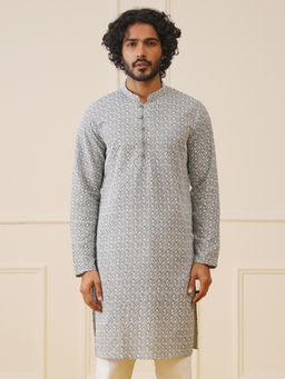 Jompers - Men Grey Chikankari Embroidered Kurta