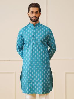 Jompers - Men Blue and White Printed Kurta