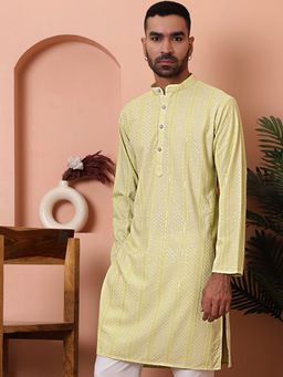 Jompers - Men Yellow Sequins Embroidered Kurta