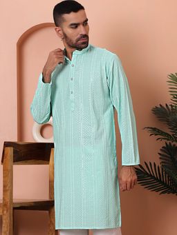 Jompers - Men Turquoise Sequins Embroidered Kurta