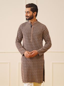 Jompers - Men Brown Sequin Embroidered Pure Cotton Kurta