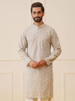 Jompers - Men Grey Chikankari Embroidered Kurta