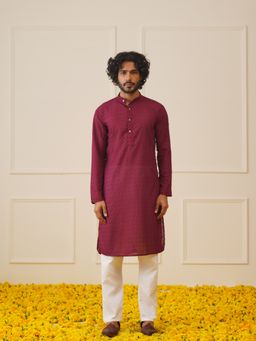 Jompers - Men Purple Embroidered Cotton Kurta