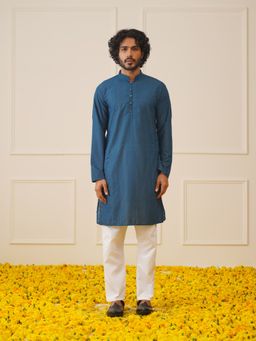 Jompers - Men Teal Embroidered Cotton Kurta