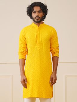 Jompers - Men Yellow Chikankari and Sequence Kurta