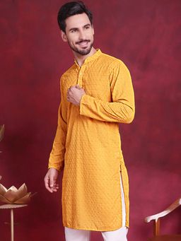 Jompers - Men Mustard Chikankari Pure Cotton Kurta