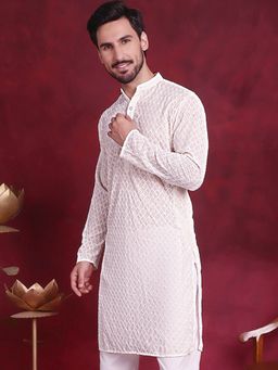 Jompers - Men White Chikankari Pure Cotton Kurta