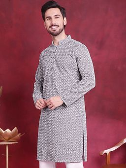 Jompers - Men Grey Chikankari Embroidered Kurta