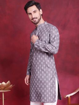Jompers - Men Grey and White Printed Kurta