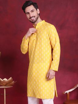 Jompers - Men Yellow Lemon and White Printed Kurta