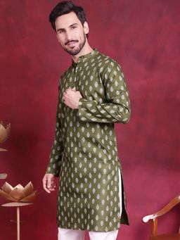 Jompers - Men Green and White Printed Kurta