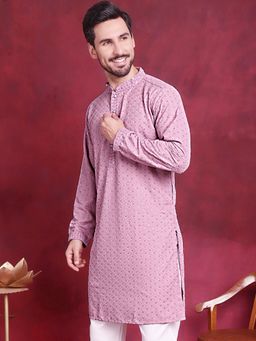 Jompers - Men Purple Chikankari Embroidered & Sequin Kurta