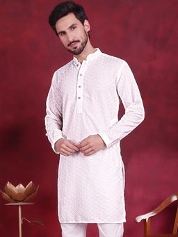 Jompers - Men White Chikankari Embroidered & Sequin Kurta